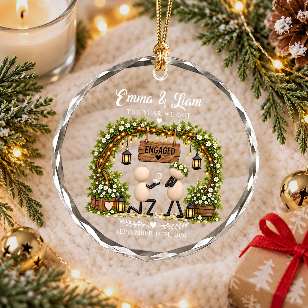 Personalized Gift Engagement Glass Ornament, Custom Couple Names Christmas, Engaged 2026 Christmas Gift For Couple