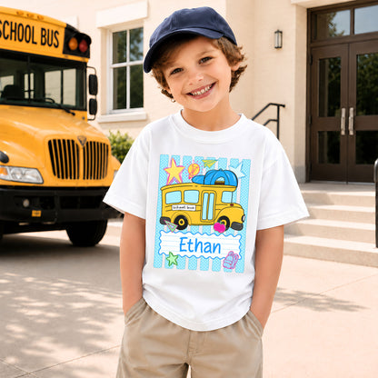 Personalized School Bus Shirt - Custom Name & Grade Kid T-shirt - Back To School Gift for Boys & Girls
