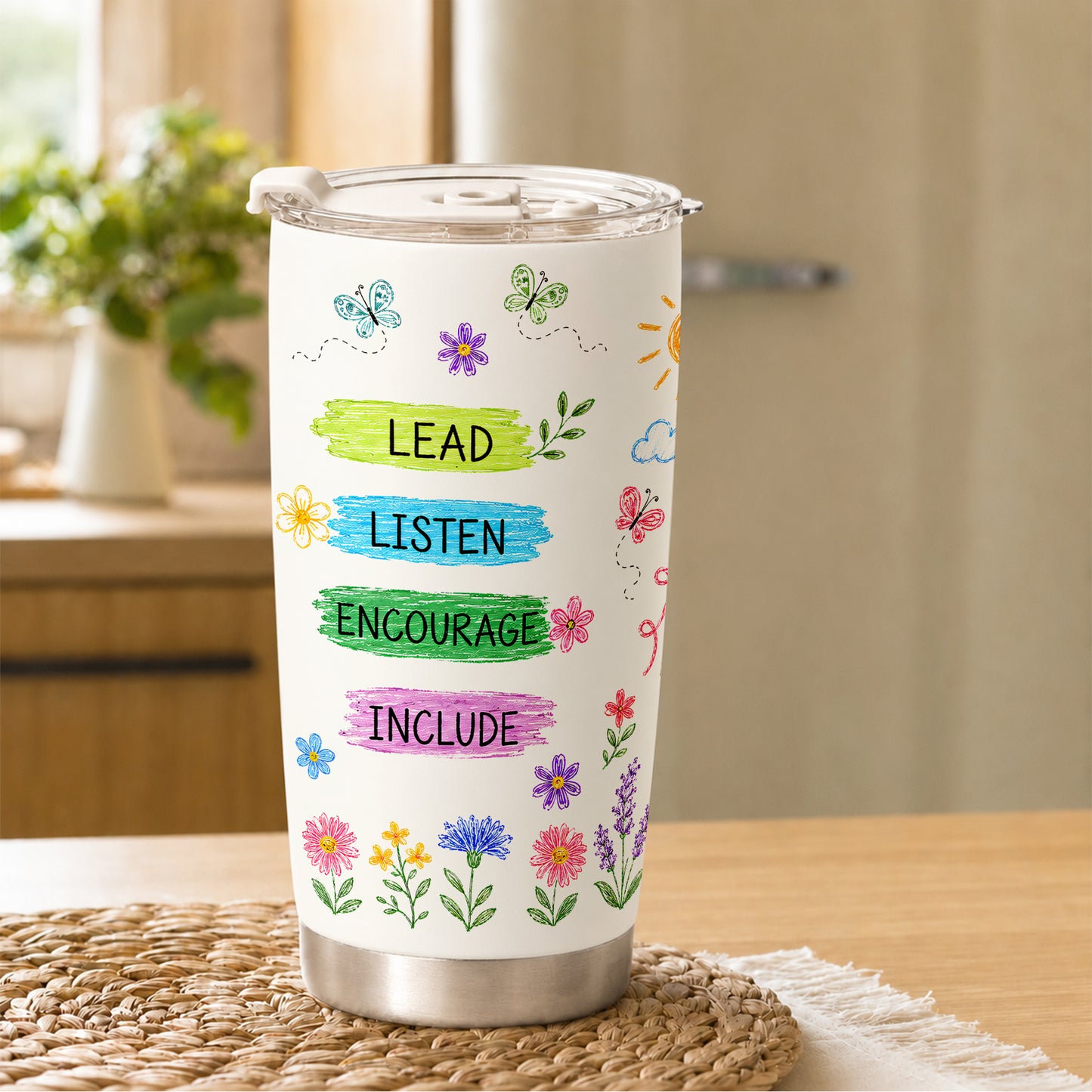 Rainbow Teacher Tumbler - Teach Love Inspire - Custom Teacher Name Travel Cup - Colorful Teacher Gift