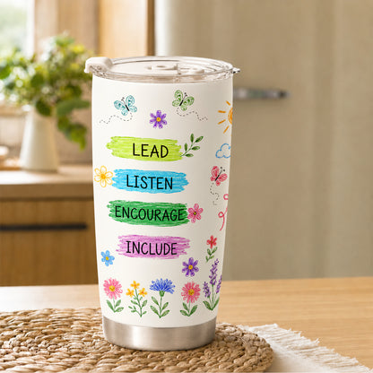 Rainbow Teacher Tumbler - Teach Love Inspire - Custom Teacher Name Travel Cup - Colorful Teacher Gift