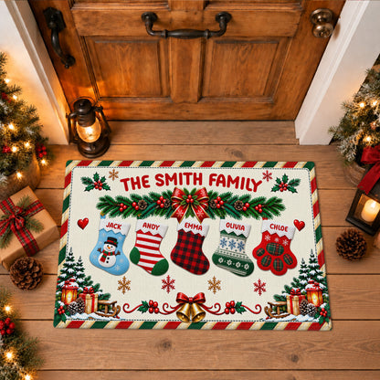 Personalized Christmas Doormat - Custom Family Name Stocking Mat - Christmas Entryway Decor, Personalized Holiday Gift