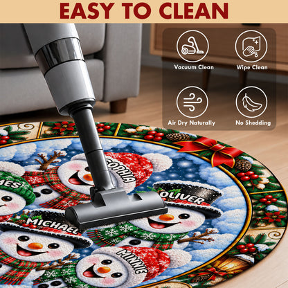 Personalized Christmas Round Rug - Snowman Christmas Crew 3D Effect Rug - Christmas Gift for Grandparents