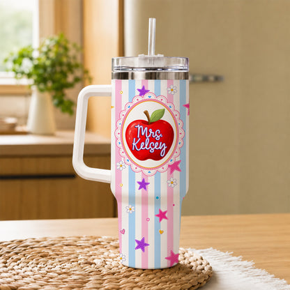 Personalized Teacher Tumbler with Handle - Custom Teacher Name & Grade Level To Go Cup - Teacher Appreciation Gift