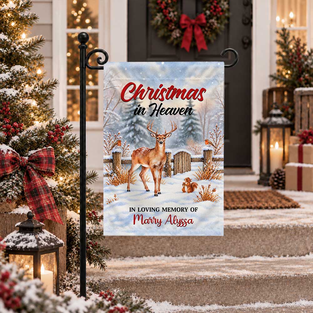 Personalized Christmas Memorial Garden Flag - Christmas in Heaven - Custom Bereavement Gift, Cemetery Decoration