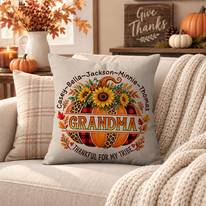 Personalized Thanksgiving Pillow - Thankful for My Tribe - Fall Gift for Grandma, Mom