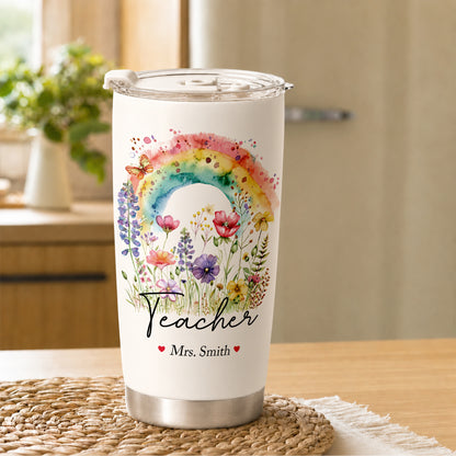 Personalized Teacher Tumbler with Custom Name, Cute Pencil Floral Travel Cup, Teacher Appreciation Gift, Back to School Teacher Gift