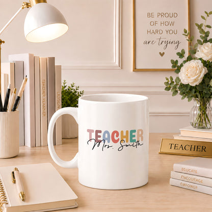 Personalized Teacher Mug - Helping Tiny Humans Do Big Things - Colorful Teacher Mug, Appreciation Gift for Teachers