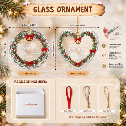 Personalized Gift Engagement Glass Ornament, Custom Couple Names Christmas, Engaged 2026 Christmas Gift For Couple