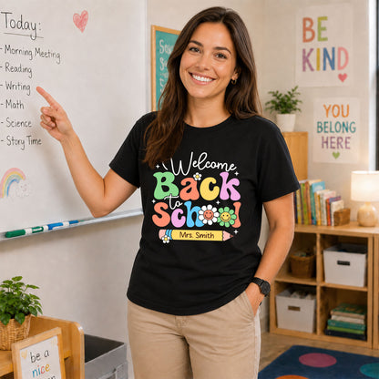 Personalized Welcome Back to School Teacher Student Shirt, Custom Name Back to School T-Shirt, First Day of School Gift Tee