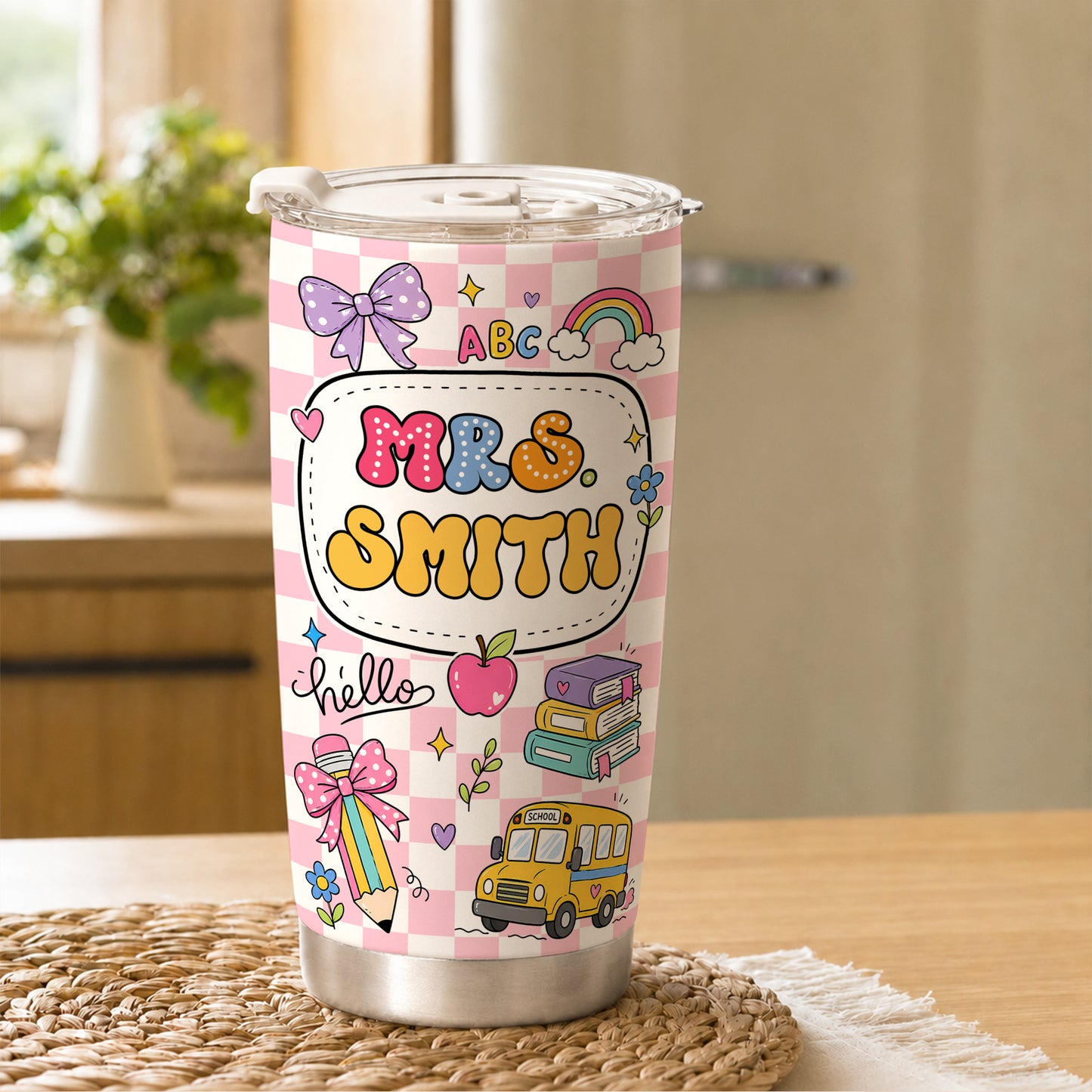 Colorful Teacher Tumbler - Custom Teacher Name & Student Message To Go Cup - Appreciation Gift for Teachers