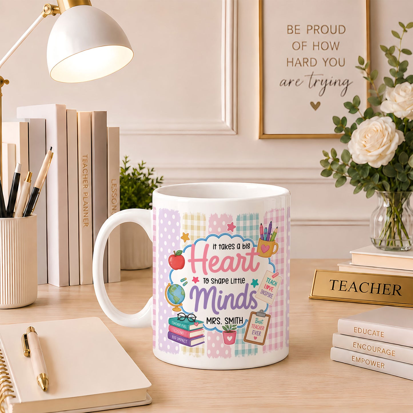 Back to School Personalized Teacher Mug, Custom Name Coffee Mug, Teacher Appreciation Gift for Preschool, Kindergarten & Elementary Teachers