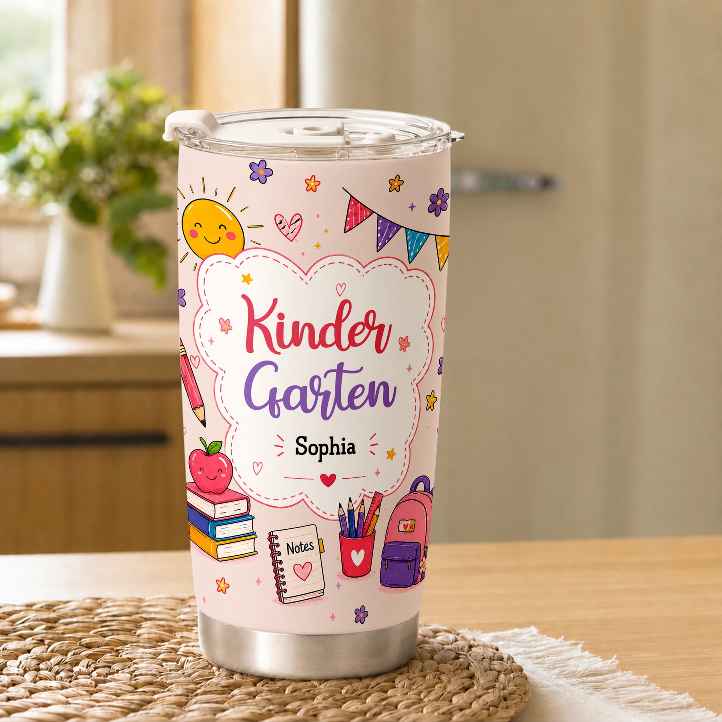 Personalized Back to School Tumbler - Custom Name & Class for Teachers and Students, Pastel Bow 20oz Travel Cup