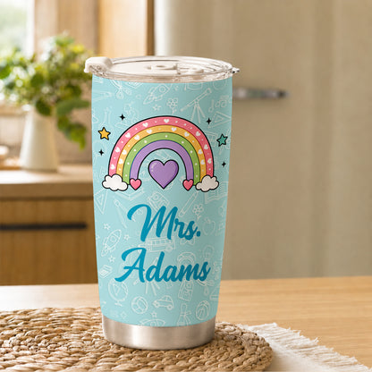 Pastel Teacher Tumbler - Custom Teacher Name Stainless Steel Tumbler - Back To School Gift for Teachers