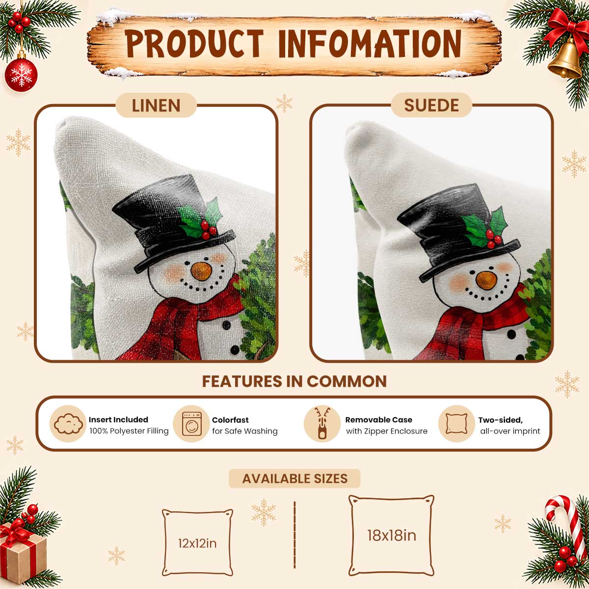 Christmas Decorative Pillow Set of 2 or 4, Santa Snowman Holiday Throw Pillow for Home Decor, Christmas Gift for Family