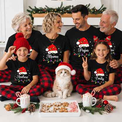 Personalized Family Christmas Shirts, Matching Santa Hat Tees, Custom Name Holiday Gift