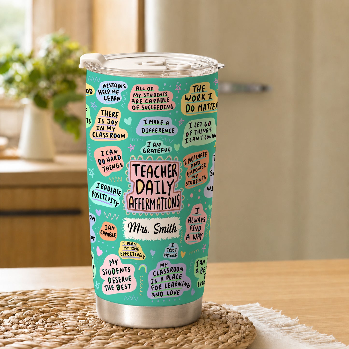 Personalized Teacher Tumbler - Teacher Daily Affirmations - Custom Teacher Name Stainless Steel Tumbler, Teacher Gift