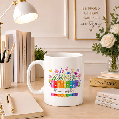 Back To School - Personalized Teacher Mug - Colorful Teacher Mug - Custom Name Mug, Teacher Appreciation Gift