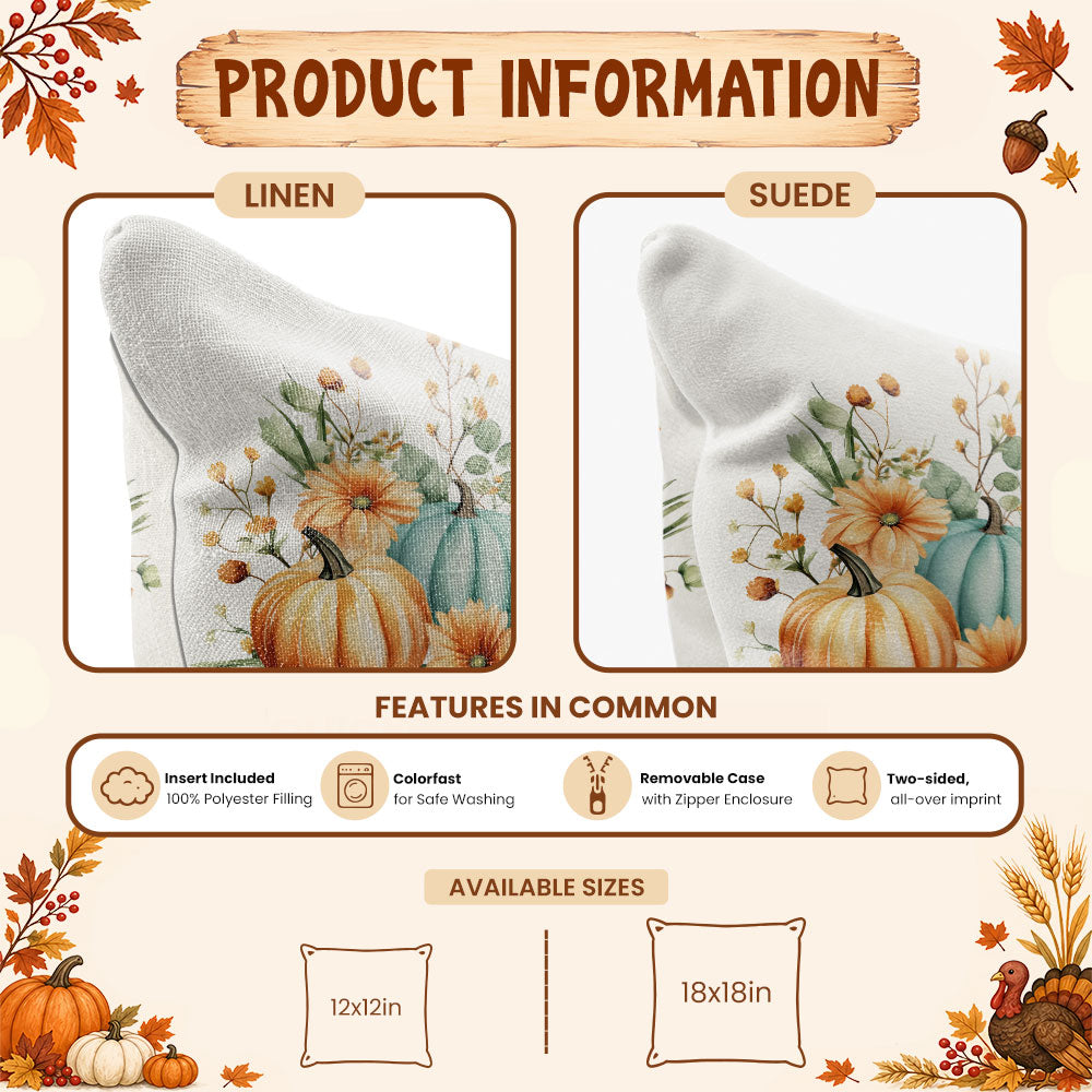 Thanksgiving Fall Decorative Pillow Set of 2 or 4, Harvest Throw Pillows for Home Decor, Gifts for Family