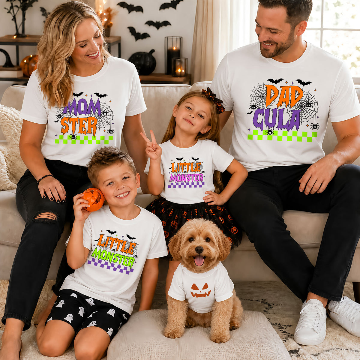 Personalized Halloween Family Shirts - Dadcula Momster Little Monster Matching Family Shirt - Halloween Family Gift