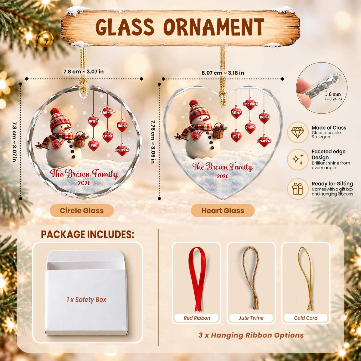 Personalized Gift Family Christmas Ornament 2026, Custom Name Glass Ornament Christmas Tree, Gift For Family