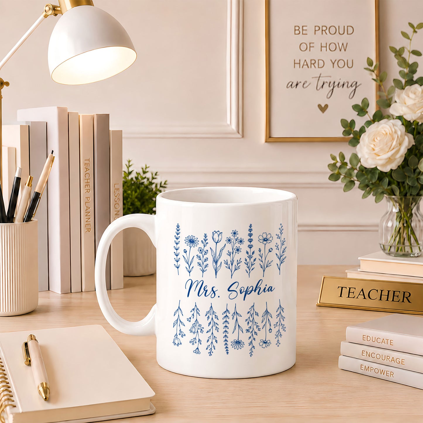 Back To School - Personalized Teacher Mug - Never Underestimate The Difference You Make - Floral Wildflower Coffee Mug, Thank You Teacher Appreciation Gift