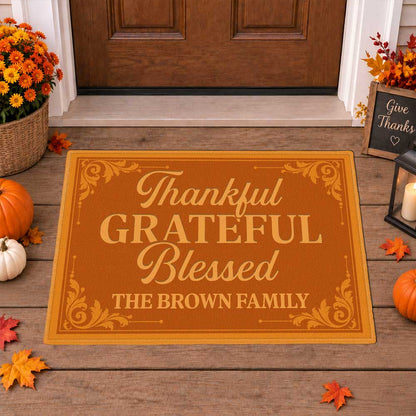Personalized Thanksgiving Doormat - Thankful Grateful Blessed Family Mat - Thanksgiving Home Decor