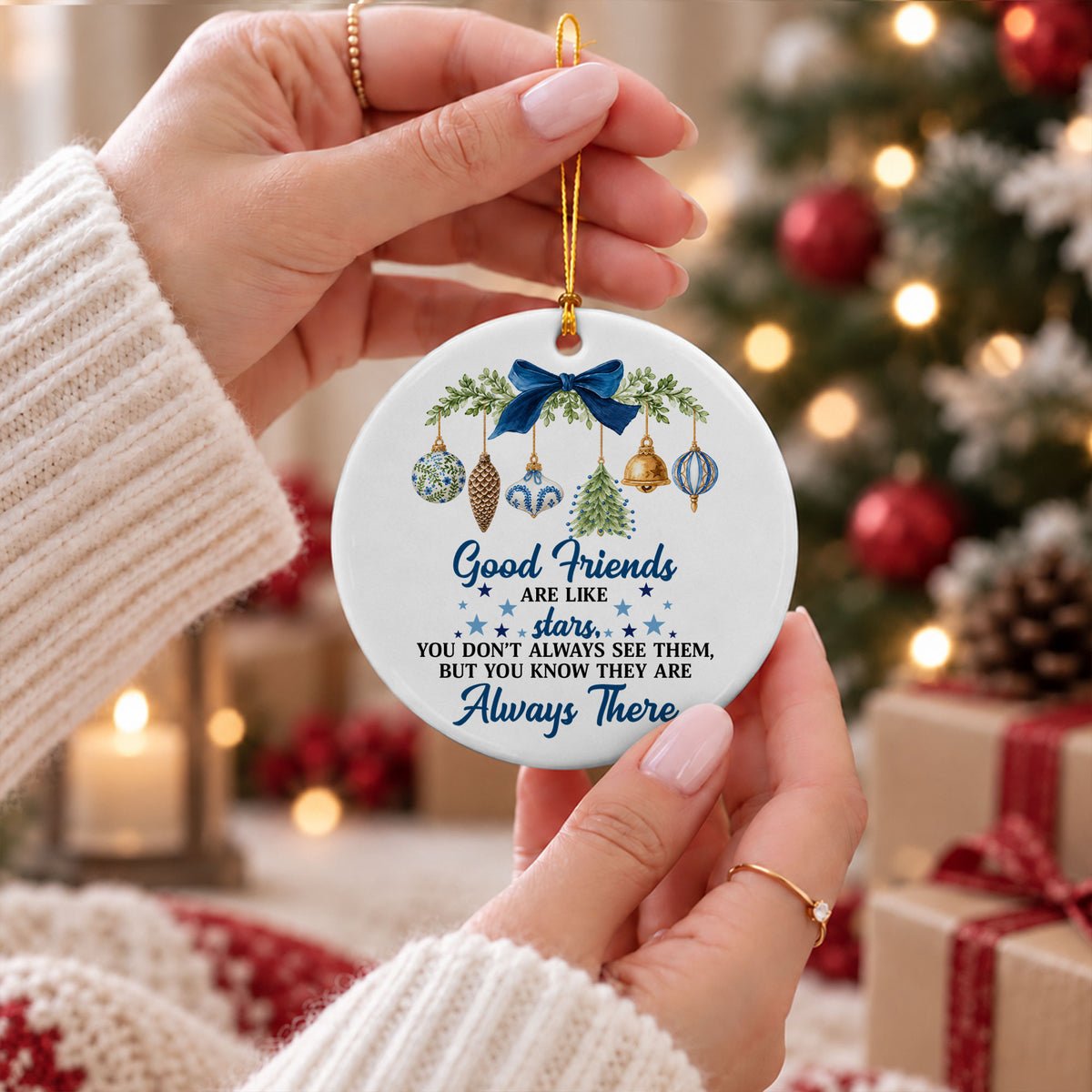 Christmas Ceramic Ornament - Good Friends are like Stars - Long Distance Friendship Gift, Best Friends Gift