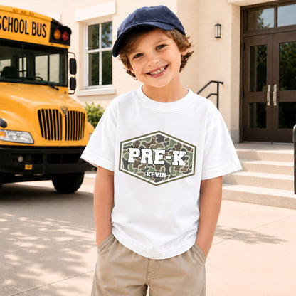 Camo School Shirt - Custom Grade & Name Kids T-Shirt - Back to School Outfit for Boys & Girls