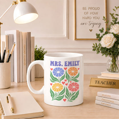 Boho Floral Teacher Mug - Helping Little Minds Grow - Personalized Teacher Coffee Mug - Teacher Appreciation Gift