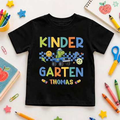 Personalized Dinosaur School Shirt - Custom Name & Grade Kids T-Shirt - Back To School Gift for Boys