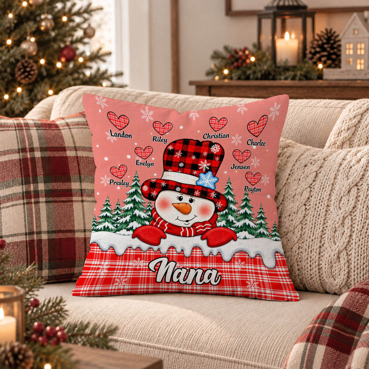 Personalized Christmas Pillow - Snowman Grandma Throw Pillow - Christmas Gift for Grandma, Mom