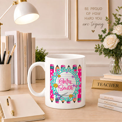 Personalized Teacher Student Coffee Mug with Custom Name, You Can Do Hard Things Mug, Striped Color School Gift, Back to School Cup
