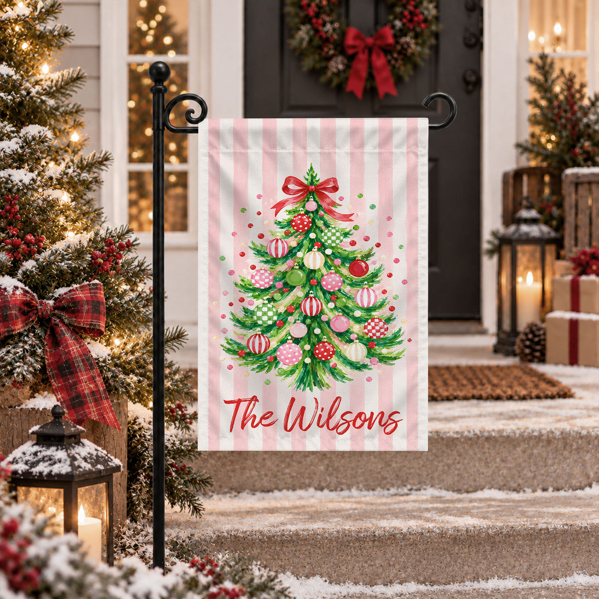 Personalized Christmas Garden Flag - Custom Family Name Flag - Christmas Porch Decor