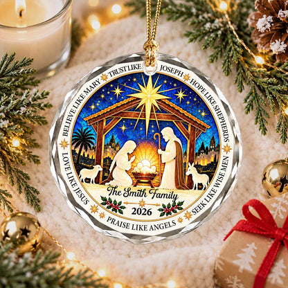 Personalized Christmas Ornament - Custom Family Name Nativity Scene - Christian Christmas Gift, Religious Decor