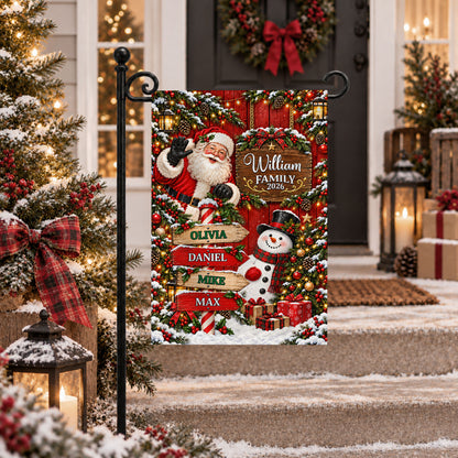Personalized Christmas Garden Flag - Custom Family Name Santa Claus Flag - Christmas Home Decor