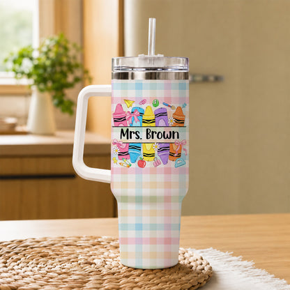 Colorful Teacher Tumbler with Handle - It's a Good Day to Teach Tiny Humans - Personalized Teacher Stainless Steel Tumbler - Back To School Gift for Teachers