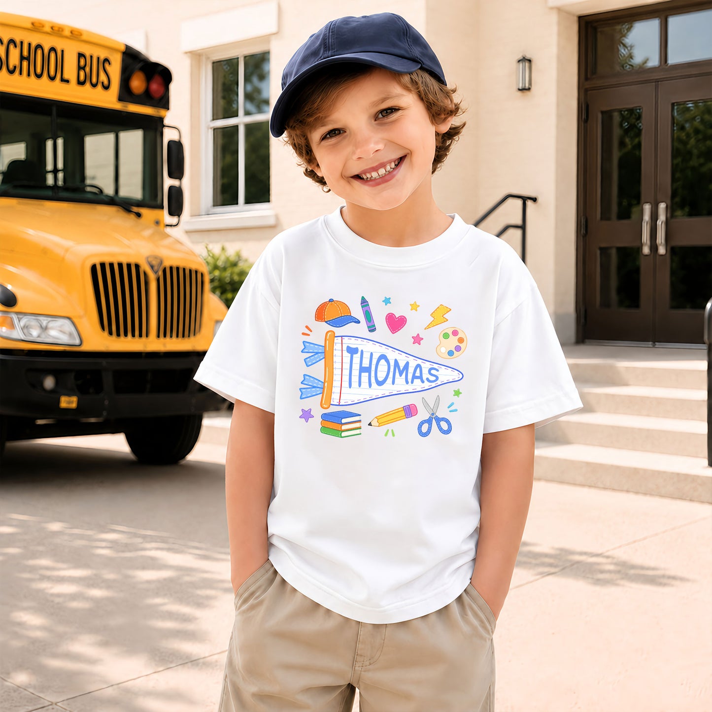 Personalized Colorful Pennant Shirt - Custom Name & Grade Kid T-shirt - Back To School Gift for Boys & Girls