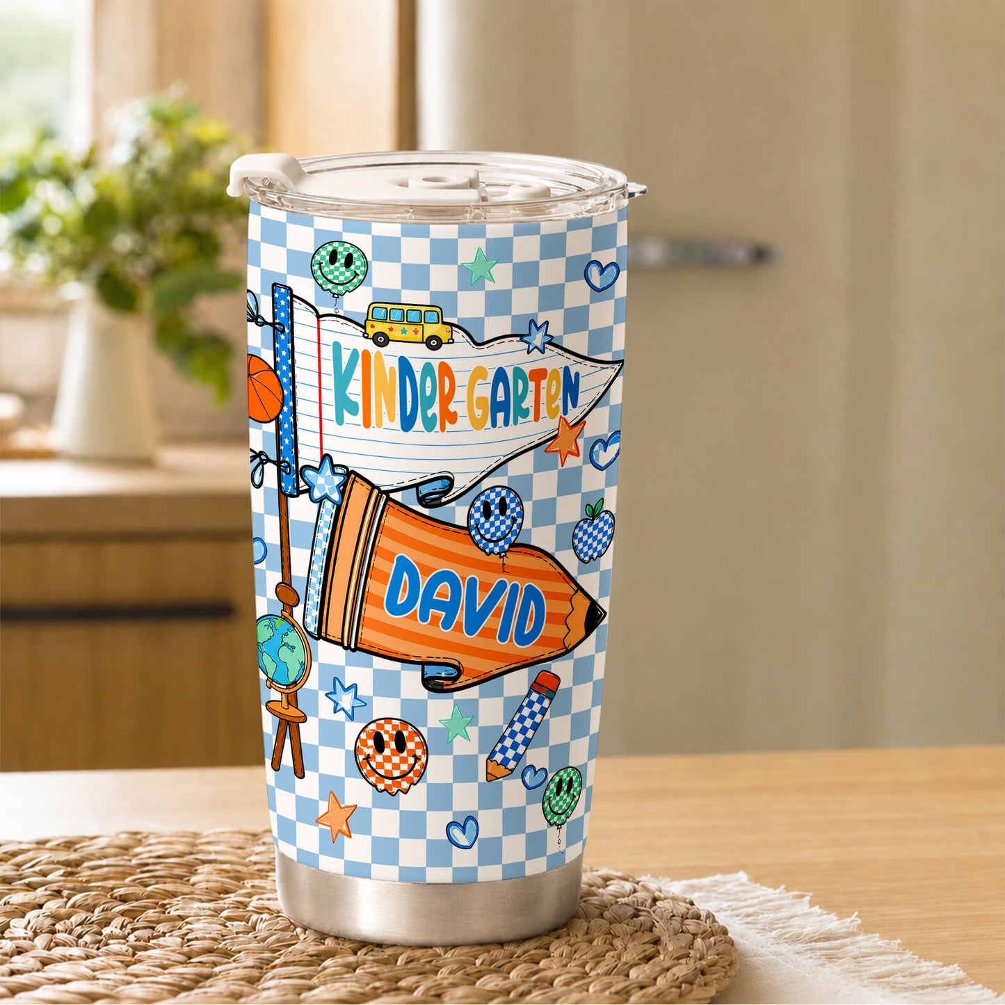 Personalized Back to School Tumbler - Custom Name & Class for Teachers and Students, Pastel Bow 20oz Travel Cup