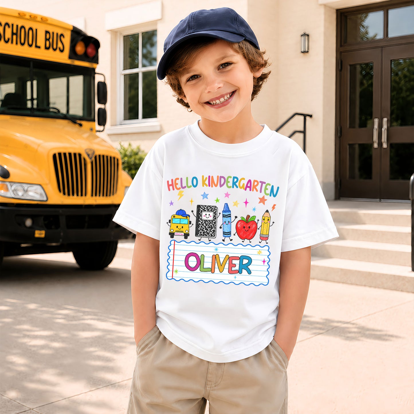 Colorful Hello School Shirt - Custom Grade & Name Kids T-Shirt - Back To School Gift for Boys & Girls