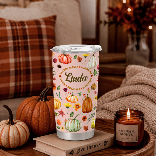 Personalized Thanksgiving Tumbler - Custom Name Fall Pumpkin Tumbler - Thanksgiving Gift for Friends, Women