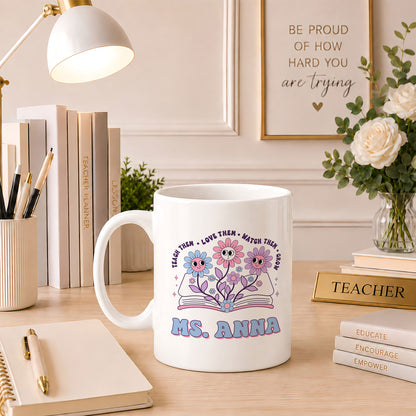 Groovy Floral Teacher Mug - Custom Teacher Name & Grade Coffee Cup - Back To School Teacher Gift