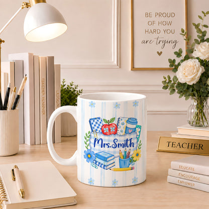 Personalized Teacher Student Coffee Mug with Custom Name, You Can Do Hard Things Mug, Striped Color School Gift, Back to School Cup