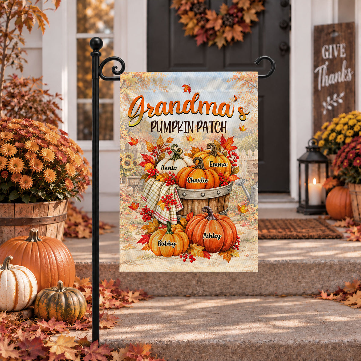 Personalized Thanksgiving Garden Flag - Grandma's Pumpkin Patch - Thanksgiving Porch Decor