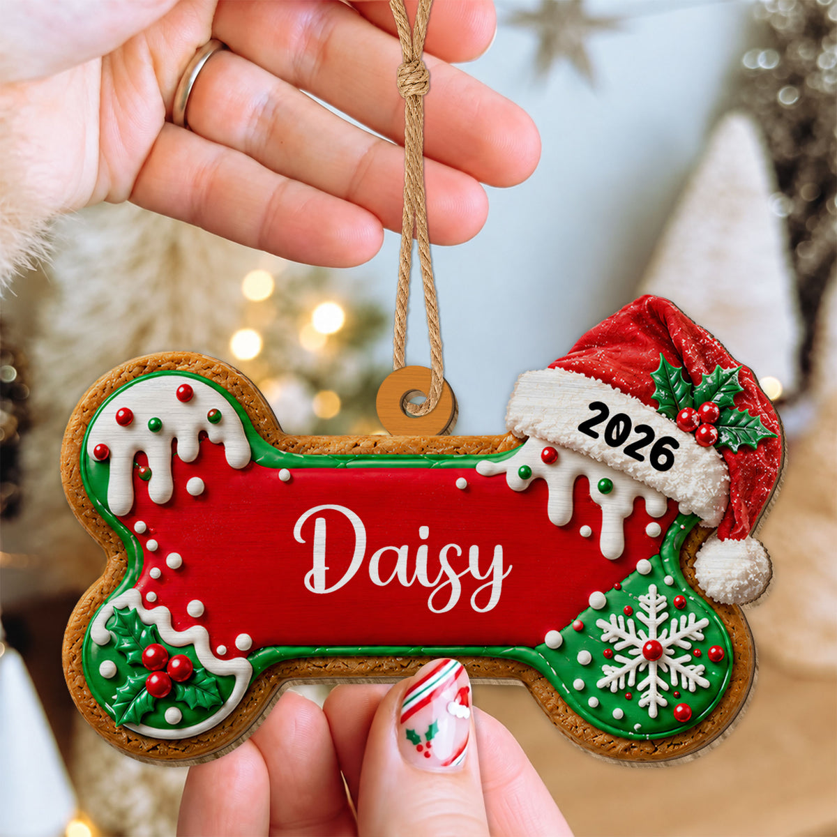 Personalized Custom Shape Wood Ornament - Dog Bone Gingerbread Christmas Ornament - Gift for Dog Lovers