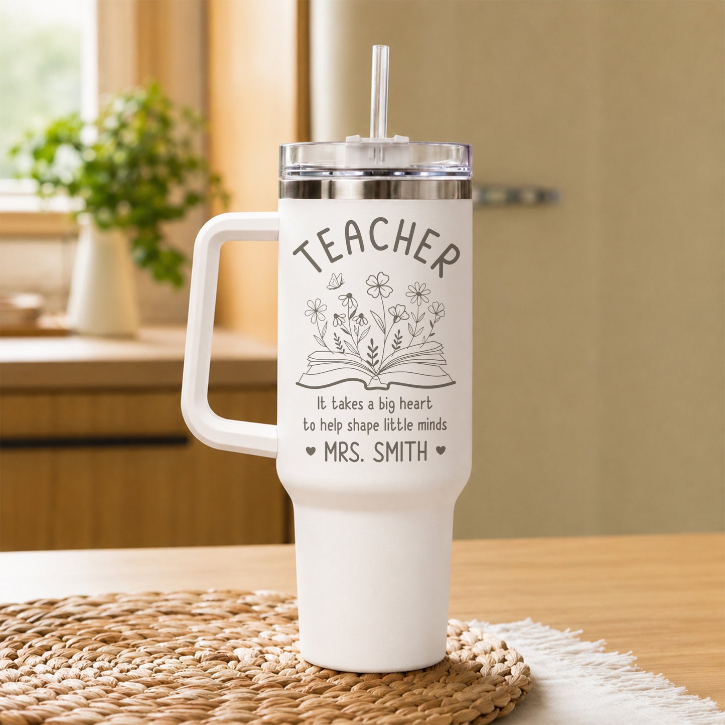 Personalized Teacher Tumbler with Handle - Custom Teacher Name Gift - Rainbow School Travel Cup with Straw - Appreciation Gift for Teachers