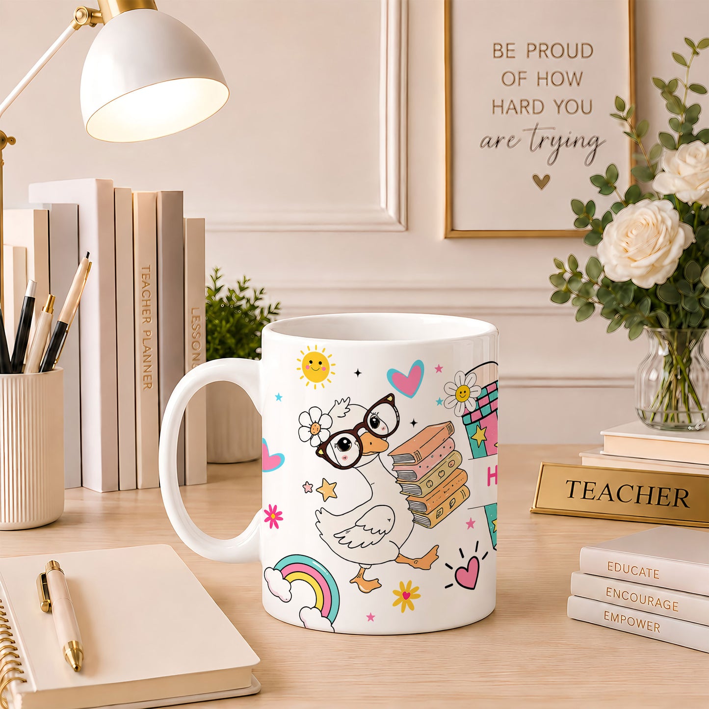 Personalized Hello Kindergarten Mug with Custom Grade & Name, Cute Goose School Coffee Mug, First Day of School Gift for Kids Students