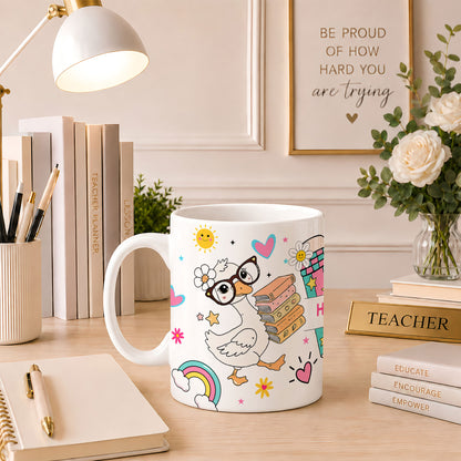 Personalized Hello Kindergarten Mug with Custom Grade & Name, Cute Goose School Coffee Mug, First Day of School Gift for Kids Students