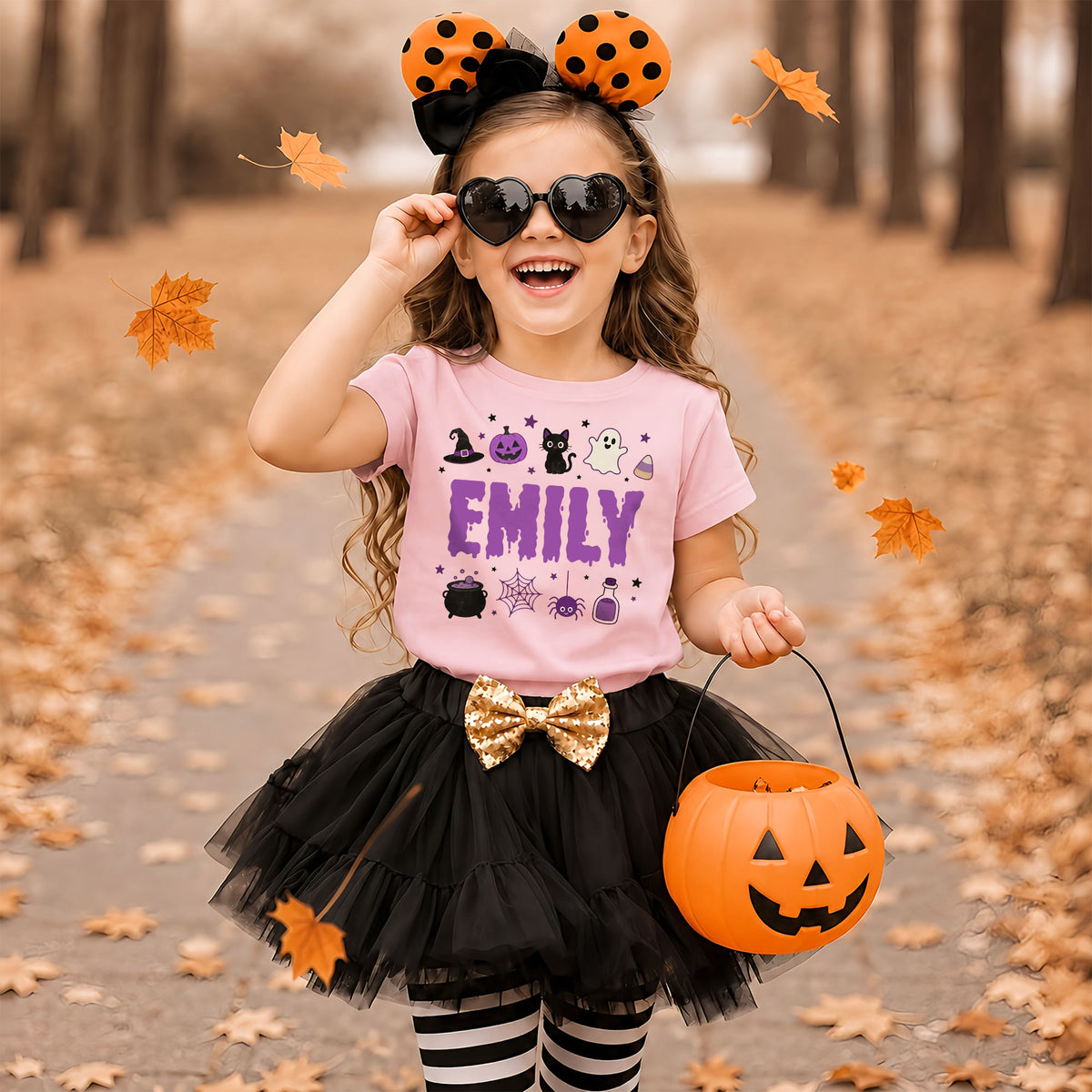 Personalized Halloween Shirt for Kids, Custom Name Spooky Ghost T-Shirt, Candy Corn Pumpkin Design, Halloween Shirt for Boys and Girls