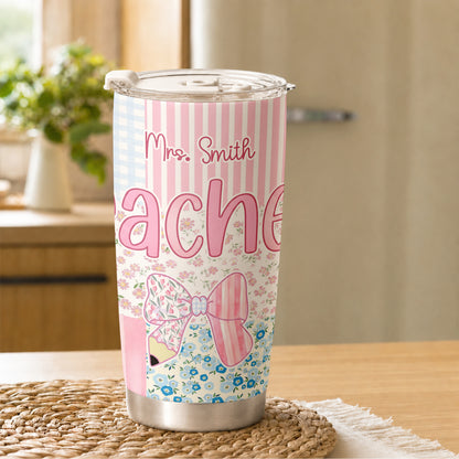 Personalized Teacher Tumbler with Custom Name, Cute Pencil Floral Travel Cup, Teacher Appreciation Gift, Back to School Teacher Gift