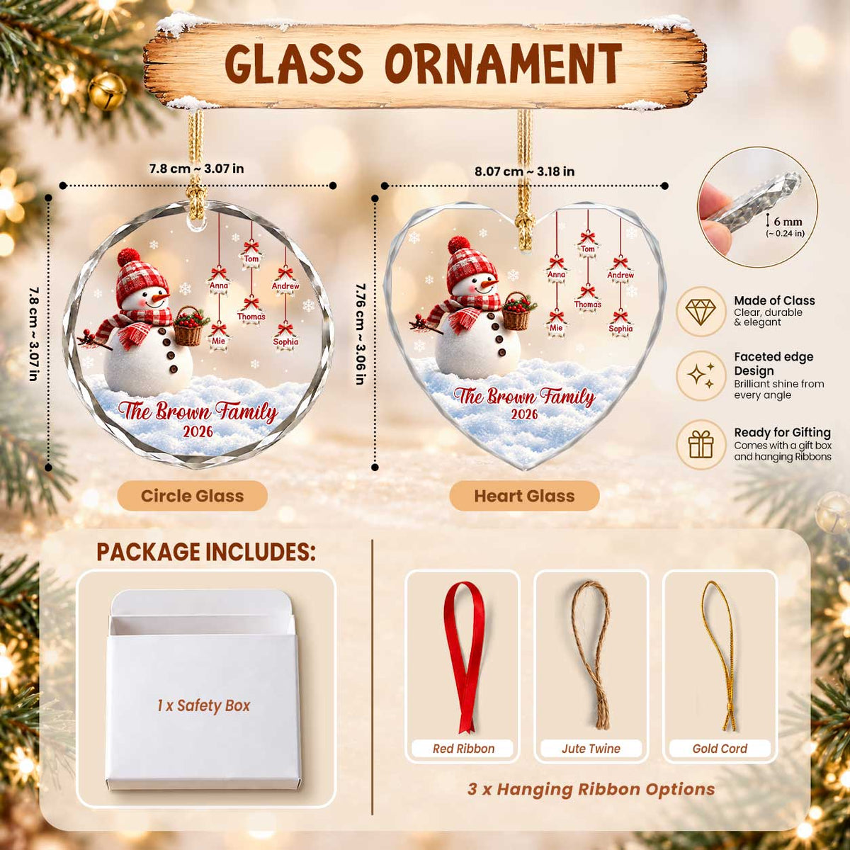 Personalized Gift Family Christmas Ornament 2026, Custom Name Glass Ornament Christmas Tree, Gift For Family